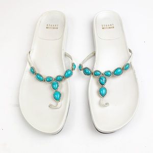 Stuart Weitzman Turquoise Encrusted Thong Sandal